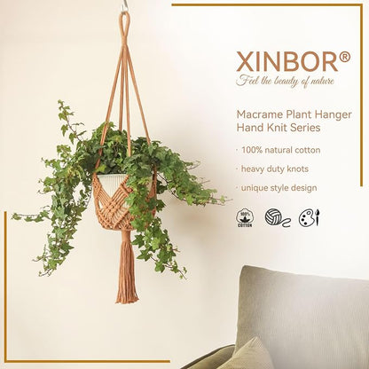4 Pack Macrame Plant Hangers Indoor Up to 10 inch Pot, Boho Hanging Planters, Plant Holder with 8Pcs Stainless Steel Hooks