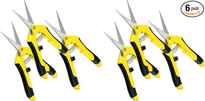 iPower 6.5 Inch Gardening Scissors Hand Pruner Pruning Shear for Gardening and Trimming, Heavy-Duty, Ultra Sharp Stainless Steel, Yellow, 6-Pack