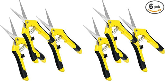 iPower 6.5 Inch Gardening Scissors Hand Pruner Pruning Shear for Gardening and Trimming, Heavy-Duty, Ultra Sharp Stainless Steel, Yellow, 6-Pack