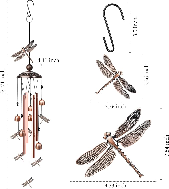 35" Dragonfly Wind Chimes Outdoor Dragonfly Gifts for Women/Men/Mom/Grandma Birthday Gifts Memorial Gift Metal WindChimes for Outside/Indoors, Home, Lawn, Porch, Patio, Garden Decor, Yard Decorations