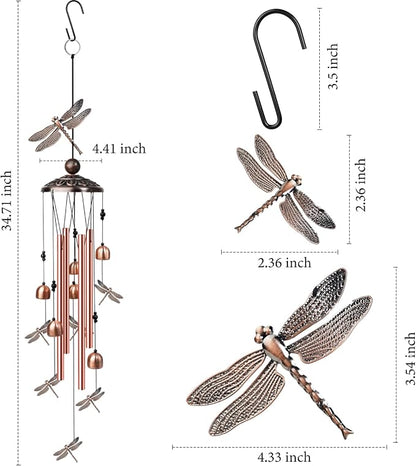 35" Dragonfly Wind Chimes Outdoor Dragonfly Gifts for Women/Men/Mom/Grandma Birthday Gifts Memorial Gift Metal WindChimes for Outside/Indoors, Home, Lawn, Porch, Patio, Garden Decor, Yard Decorations