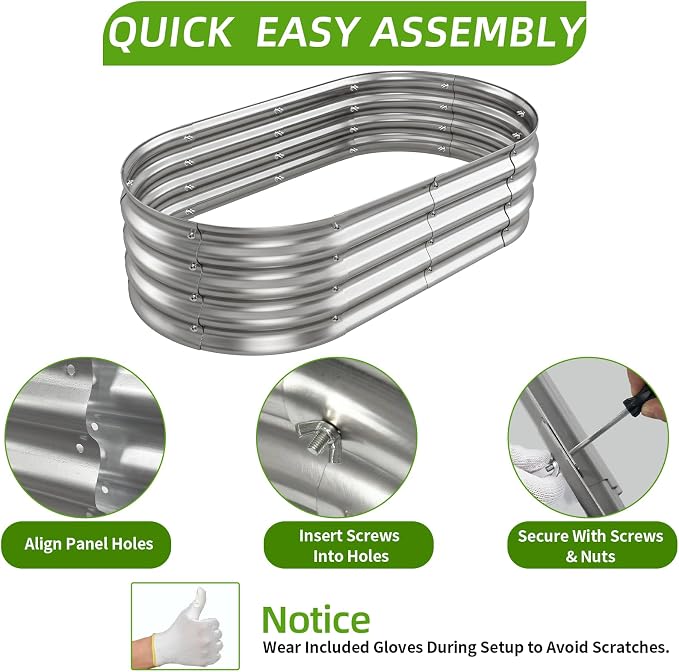 Galvanized Oval Raised Garden Bed, 4 x 2 x 1 ft 2-Pack, Metal Planter Box with Open Base. DIY Outdoor Gardening Kit for Backyard & Patio, Ideal for Vegetables, Flowers & Herbs, Silver