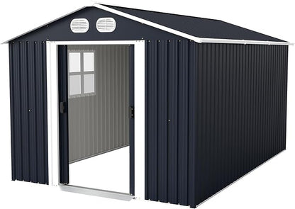 YOPTO 8x12 FT Outdoor Storage Shed, Metal Garden Shed with Window, Lockable Door & Sloped Roof, Large Waterproof Utility Tool Shed for Backyard, Garden, Patio, Lawn, Dark Gray