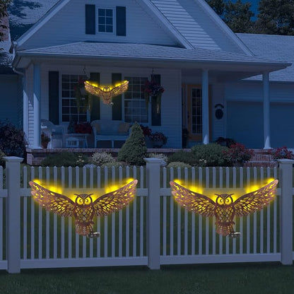 Metal Owl Outdoor Wall Decor with 35 Led Solar Lights- 23" Outdoor Fence Wall Art Decor, Gift for Mom Grandma Women Birthday Gardening,Hanging Decoration for Garden Patio Porch Yard