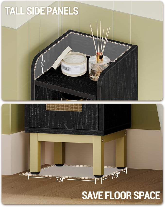 Hzuaneri Bathroom Storage Cabinet, Small Corner Floor Cabinet with Door and Shelves, Narrow Toilet Paper Holder, Bathroom Organizer with Adjustable Shelf, for Small Spaces, Rattan Black BC08204Y