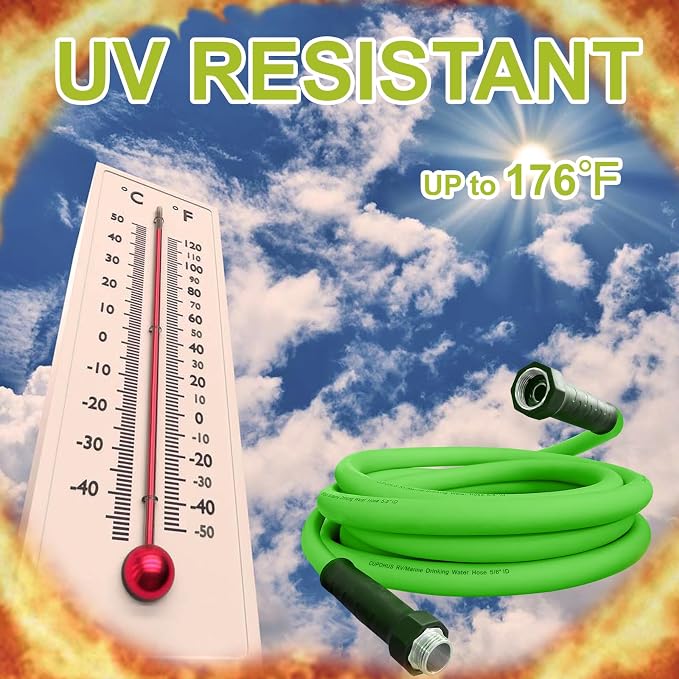 Cupohus 10FT RV Water Hose, 5/8" Extra Thick Wall Drinking Water Safe, Freeze Resistant Hot & Cold Weather, Kink Free Heavy Duty Flexible Hose with Storage Bag for Camper Travel Trailer Boat – Green