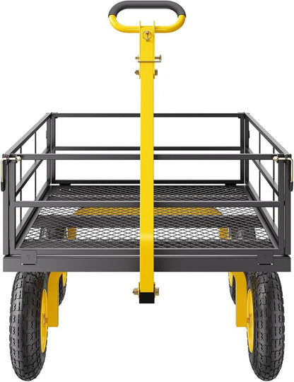 VEVOR 1200 Lbs Steel Garden Cart, Heavy Duty Pullable Garden Wagon Yard Cart, 2 in 1 Outdoor Metal Utility Wagon Yard Trailer with 13" All Terrain Tires, Mesh Removable Sides and 180°Rotating Handle