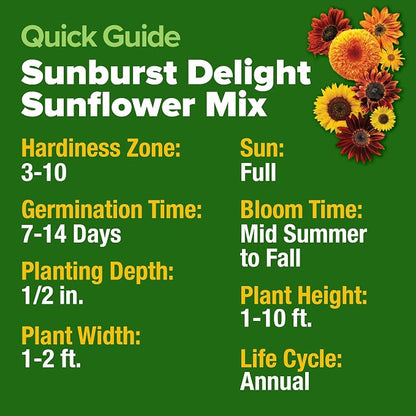 HOME GROWN Sunflower Seeds Mix Pack 1,500+ 9 Colorful Varieties of Sun Flower Seeds to Plant - 2-10ft Tall Plants, Pollinator Friendly, Easy to Grow, High Germination