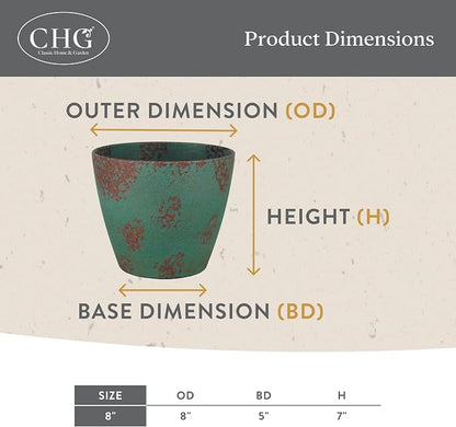Classic Home and Garden by Growscape Vogue Planter Pots (8” Patina Copper) | Hand-Painted Finish Plant Pots, Lightweight Indoor Outdoor Planter, UV-Resistant, Great for Patio, Home & Garden Decor Accent