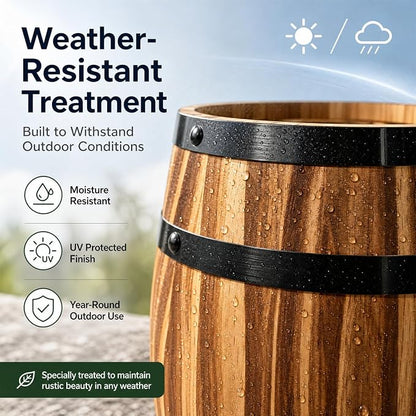 Sunmuliiiy2Pcs Wood Wine Barrel Vase 8" x 6.5" Rustic Wooden Flower Vase Rustic Barrel Barrel Planter for Wedding Reception Table Decoration Home Indoor Outdoor Garden, Kitchen, Party Table Decoration