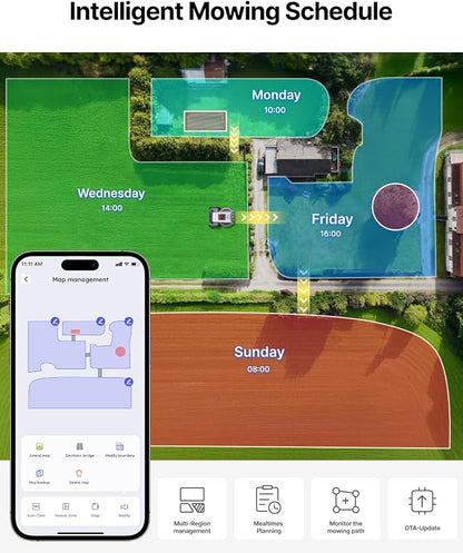 ANTHBOT M5 Lidar Robot Lawn Mower, 360°LiDAR+Vision Perimeter Wire Free 1/8 Acre, Vision Obstacle Avoidance Robotic Lawnmower with Automatic Mapping Zone Division, 45% Slope, App Control