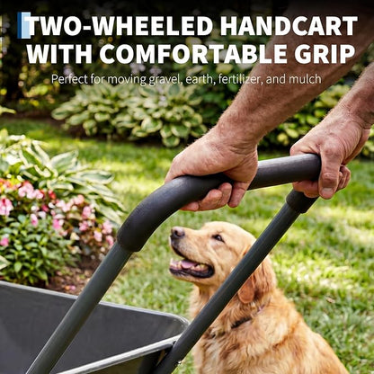 Garvee Wheelbarrow Garden Cart, Heavy Duty Home Utility, Dual-Wheel Home Garden Yard Utility Wheelbarrow Cart with Built-in Stand,(Grey)