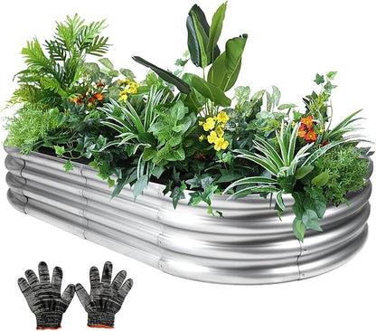 8×4×1 ft Large Galvanized Raised Garden Bed Outdoor, Easy Assembly Metal Planter Box for Gardening, Vegetables, Herbs, Flower