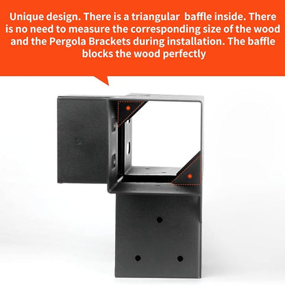 2 Pcs 4"x 4" Pergola Brackets(Actual Fit : 3.6“x3.6“) Post | 4-Way 90° Right Angle Corner Bracket|DIY Pergola Kit with Black Powder Support Gazebos|Patio PergolasCoated