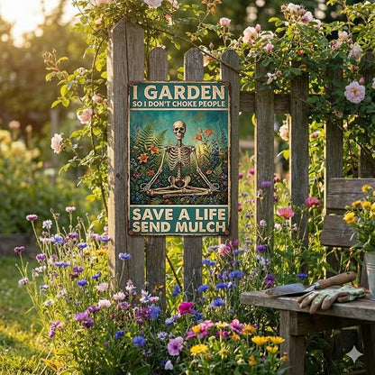 Garden Decor Sign I Garden So I Don't Choke People Wall Art | Garden Lovers • Yard Flower Bed Display • Garden Theme • Funny Vintage Style • UV Printed • 8x12 Inch