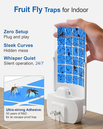 WowCatch Flying Insect Trap for Indoors (2 Devices & 4 Refill Cartridges), Plug in Fly Trap & Indoor Bug Catcher for Gnats, House & Fruit Flies, UV Bug Light, Mess-Free Alternative to Bug Zapper