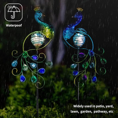 Viveta Garden Solar Lights Decorative, 2 Pack Metal Peacock Solar Lights Stake for Outdoor Garden Patio Yard Lawn Decorations