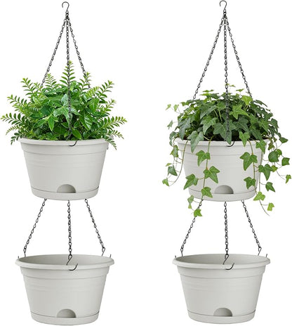 Nooulap 4 Pack Hanging Planters Outdoor, 10 Inch Hanging Plant Pot, Grey | Hanging Baskets for Plants, Outdoor Indoor Use, Place & Hanging Flowers Pots, with 40cm Chains, Home Garden Porch Decor