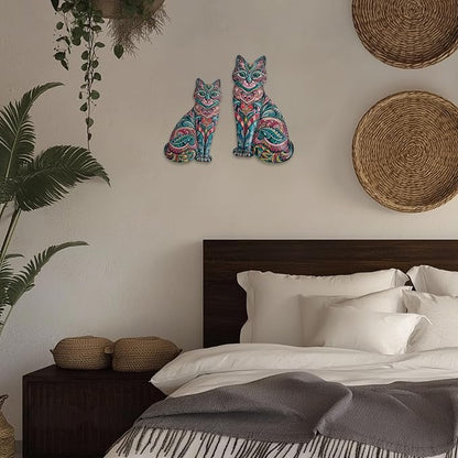 LIFFY Boho Cat Metal Wall Decor - Cute Hanging Meal Wall Art, Farmhouse Decor Meets Mid-Century Bohemian, Modern Decoration, Lovely Cat Gifts, for Women