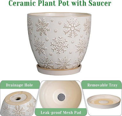 MPotTo Ceramic Planter 8 Inch Plant Pot with Drainage Hole and Saucer Ceramic Pots for Indoor Plants Outdoor Large Flower Pot for Home Decor White
