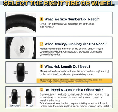 11x4.00-5 Lawn Mower Tires Flat Free, Zero Turn Mower Front Tires, 11x4-5 Solid Mower Wheel for Residential and Commercial, 3/4" or 5/8" Bushings, 3.4"-4"-4.5-5" Centered Hub, 2 Pack