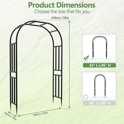 BUKLIYN Garden Arch - 63" L x 95" H Heavy Duty Black Metal Arbor, Powder Coated Rustproof Finish, Trellis for Climbing Roses Ivy Clematis