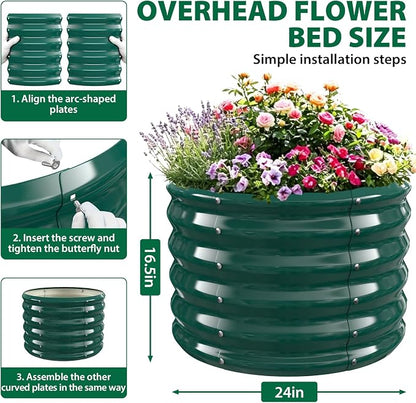 24" Diameter Round Raised Garden Bed - 17 Inch Tall, Heavy-Duty Galvanized Steel Planter Box with Wave-Shaped Panels for Vegetables, Herbs & Flowers (2, Green, 24 Inch Diameter)