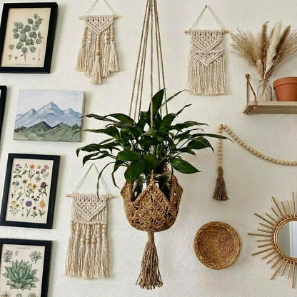 Shappy 2 Pack Boho Macrame Plant Hanger, Large Hanging Planter Plant Holder Pot Hanger Hanging Basket Wall Planters, Plants Lover Gift for Indoor Garden (Classic,Brown)