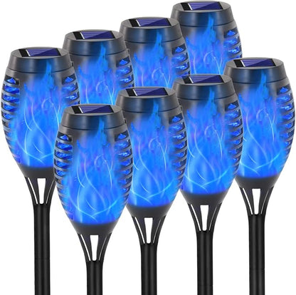 EOYIZW Solar Lights Outdoor, 8 Pack Blue Solar Torch Light with Flickering Flame, 12 LED Torches for Outside Lights Waterproof Landscape Decoration Outdoor for Garden Yard Patio