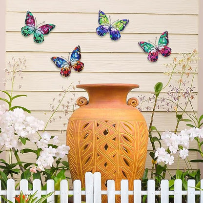 dreamskip 4 Pcs Metal Butterfly Wall Decor Art, Colorful Butterflies Outdoor Wall Art, Hand Craft Outdoor Garden Decor For Fence, Patio, Yard Decoration