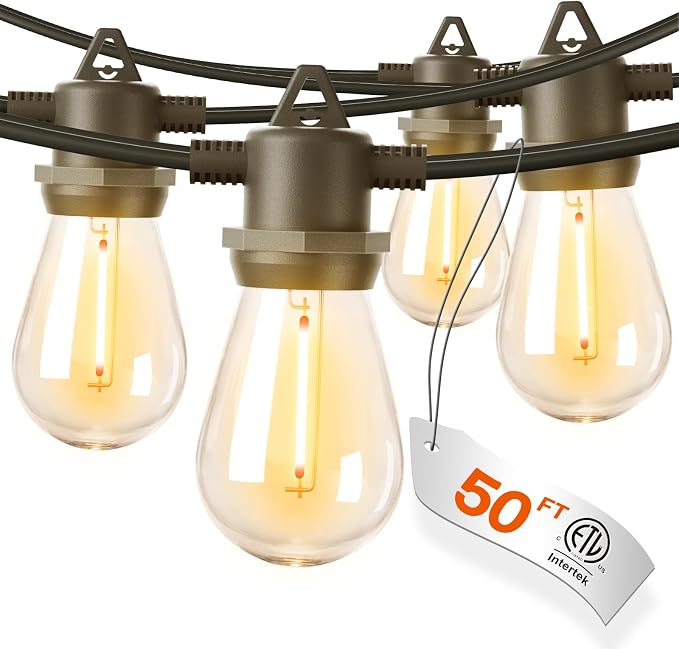 addlon 50FT Outdoor String Lights LED Waterproof Patio Lights with Edison Dimmable Bulbs Shatterproof Commercial Grade Hanging for Outside Cafe Bistro Garden Balcony Porch Yard Deck Gazebo