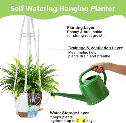 2 Pack Self Watering Hanging Planters with Grow Light for Indoor Plants | 10 Brightness, 3 Light Modes, 3/9/12H Timer, Built-In Reservoir, Drainage Holes, 8 in Pots