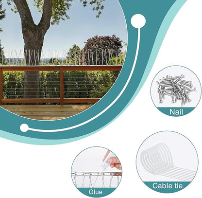 Bird Spikes with Stainless Steel Base Bird Deterrent Spikes | Outdoor Use, for Small Bird Pigeons Crows and Woodpeckers Fence Roof and Wall