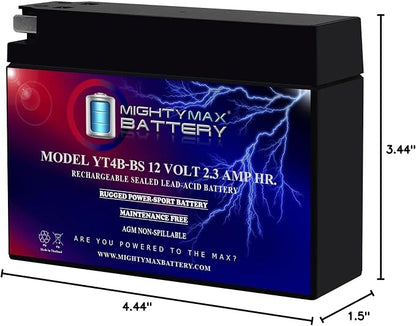 Mighty Max Battery YT4B-BS - 12 Volt 2.3 AH, 25 CCA, Rechargeable Maintenance Free SLA AGM Motorcycle Battery