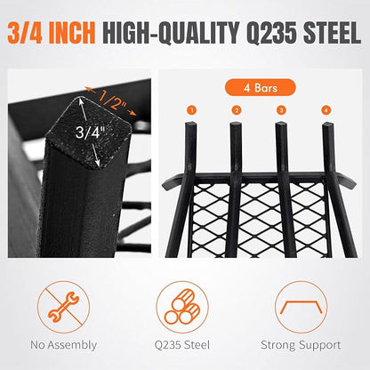 INNO STAGE Fireplace Grates with Ember Retainer - 14 Inch Fireplace Log Grate, Firewood Wood Log Holder Rack,Inside Wrought Cast Iron Fire Grate for Hearth Indoor Outdoor Camping