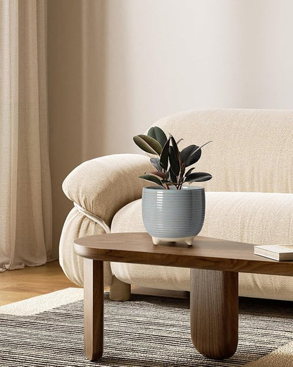 LE TAUCI Ceramic Plant Pots, 5.1 + 6.4 Inch Footed Pots for Plants, Modern Flower Pots for Home and Office, Indoor Planters with Drainage, Reactive Glaze Gray