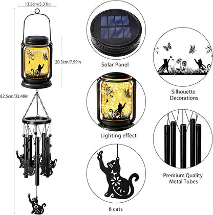 2 Pack Solar Cat Wind Chimes for Outside, Birthday Mother' s Day Gifts for Mom Women Grandma,Solar Cat Wind Chime Light Hanging Wind Chimes Outdoor,IP65 Waterproof, Yard Garden Terrace