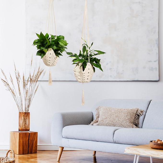 Shappy 4 Pack Boho Macrame Plant Hanger, Large Hanging Planter Plant Holder Pot Hanger Hanging Basket Wall Planters, Plants Lover Gift for Indoor Garden (Classic,Cream)