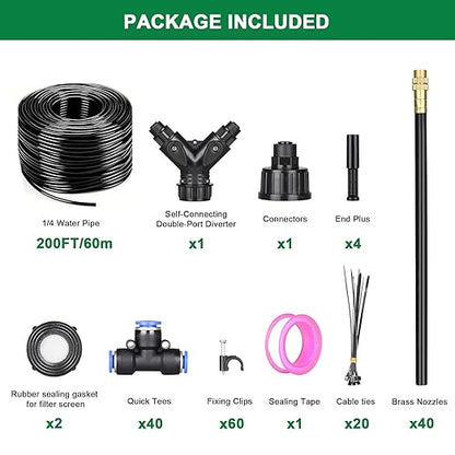 Drip Irrigation System, 2026-Upgrade 200Ft 1/4" Garden Watering System with 40 Pcs 360° Adjustable Copper Nozzles, DIY Kit for Garden, Lawn, Greenhouse, Raised Beds & Outdoor Plants