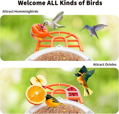 HARYMOR Bird Feeder with Camera | AI Identify Birds Species, Solar Powered, Smart Bird House with Cam, 2K HD Video Live Stream, Instant Arrival Alerts - Orange