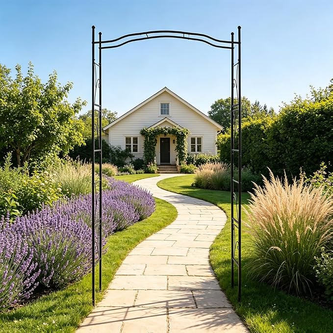 Metal Garden Arbors 93" Thickened Arch Trellis for Climbing Plants | Outdoor Arbor Rustproof Metal Frame Trellises Grapes Rose Yard Entrance Wedding Arched Backdrop Stand Party Event Decoration
