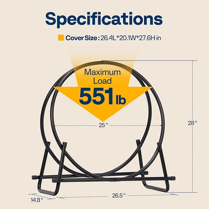 VIVOHOME 28 Inches Firewood Log Rack Hoop with Cover, Heavy Duty Solid Steel Fire Wood Storage Rack and Cover Set with Zipper, Round Log Holder Ring for Indoor Outdoor Patio Deck Porch