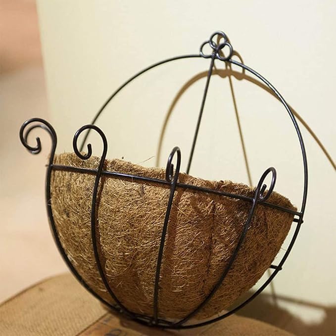 Orgrimmar 2 Pcs Iron Wall Hanging Planters Basket 9.8 Inches Half Round Plant Flower Wall Holder with Coco Coir Liner Plant Hanger Decoration for Garden Porch Balcony Indoor Outdoor