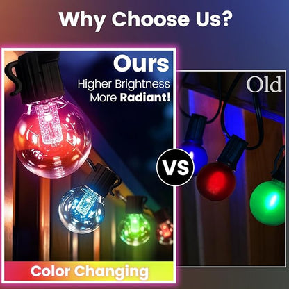 10FT Color Changing String Lights Outdoor- LED Patio Lights with 8 Shatterproof Waterproof RGB colored Bulbs, Colorful Hanging Lights for Party Outside Porch Bistro Backyard Garden Decorative - SOLROS