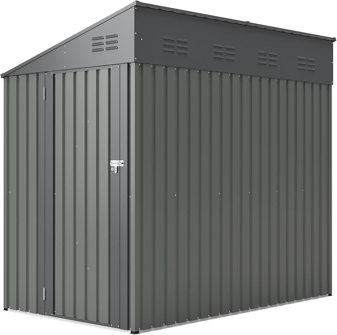 YOPTO 4x7 FT Lean to Storage Shed, Outdoor Metal Wall Side Storage Sheds with Lockable Door,Small Garden Tool Shed for Backayrd, Patio,Lawn,Easy Assembly,Gray