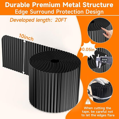 Corrugated Garden Edging,10"×20Ft Galvanized Steel Landscape Edging & Lawn Edging Border,Metal Garden Border for Flower Beds,Garden,Lawn,Raised Beds & Tree Surrounds(Black)