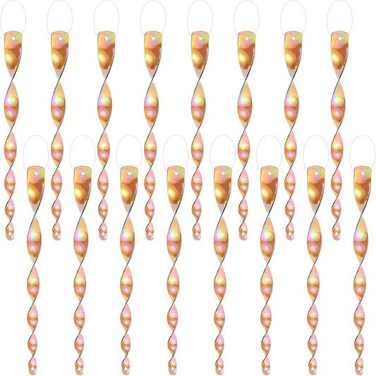 M METERXITY 16-Pack Bird Reflective Rods 11.5 Inch Spiral Bird Scare Rods Hanging Birds Deterrent Device for Yard/Patio/Garden/Farm/Decoration [Brown]