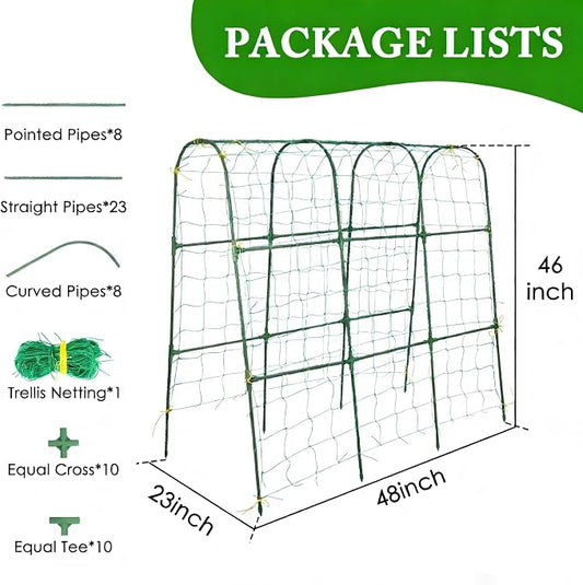 48x46 in U-Shape Cucumber Trellis for Climbing Plants Outdoors | Metal Arch Garden Trellis for Raised Garden Bed with Netting, Plant Support Structures for Vegetables, Grape, Tomato, Vines