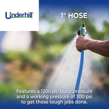 Underhill UltraMax Commercial Garden Water Hose, Lightweight, Heavy-Duty, Flexible, Anti-Kink, 1200 psi, H10-125B, 1 Inch x 125 ft, Blue