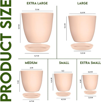 Utopia Home - Plant Pots with Drainage - 7/6.6/6/5.3/4.8 Inches Home Decor Flower Pots for Indoor Planter - Pack of 5 Plastic Planters, Cactus, Succulents Pot - Pink